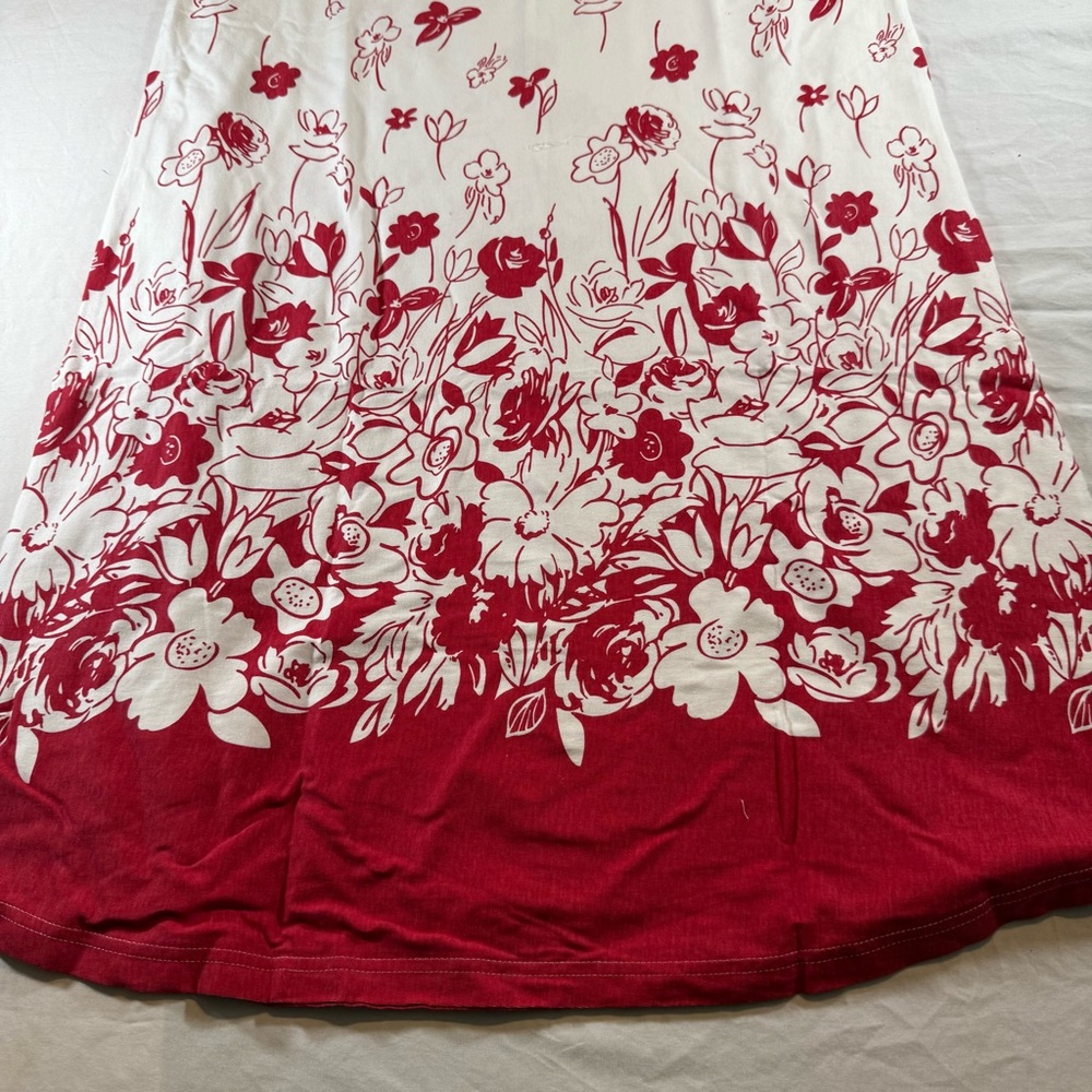 Serengeti White & Red Floral XL Maxi Dress Short Sleeve Women’s A-Line Pullover - Picture 3 of 15